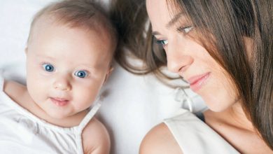 Mom and blue-eyed baby