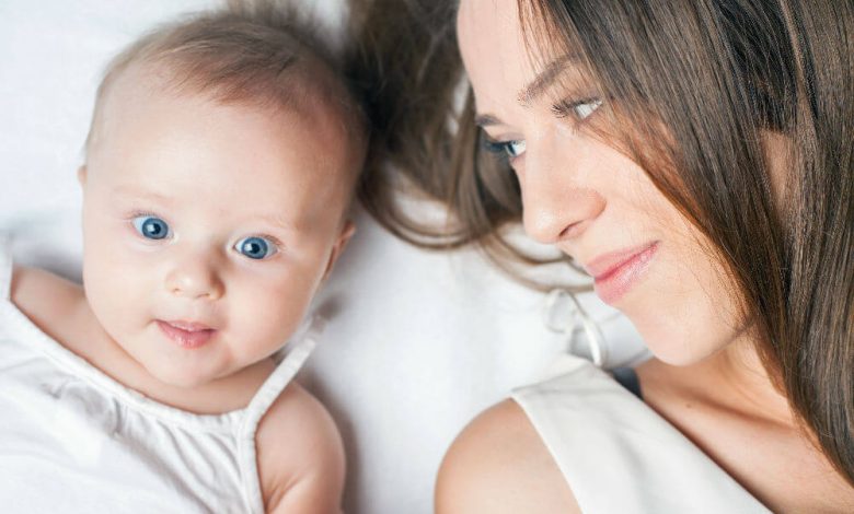 Mom and blue-eyed baby